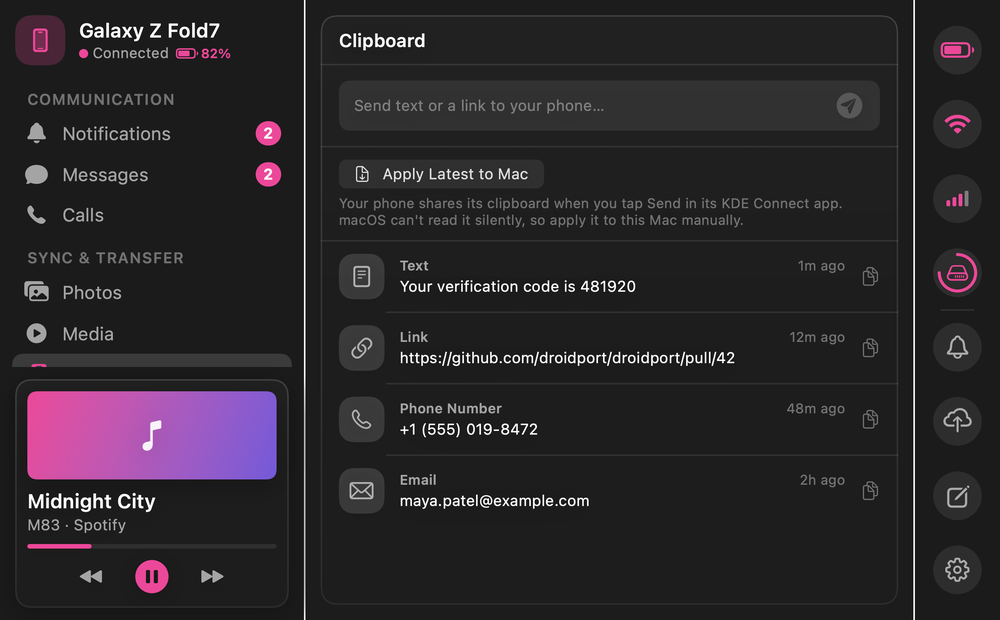 DroidPort Clipboard: share copied text between phone and Mac